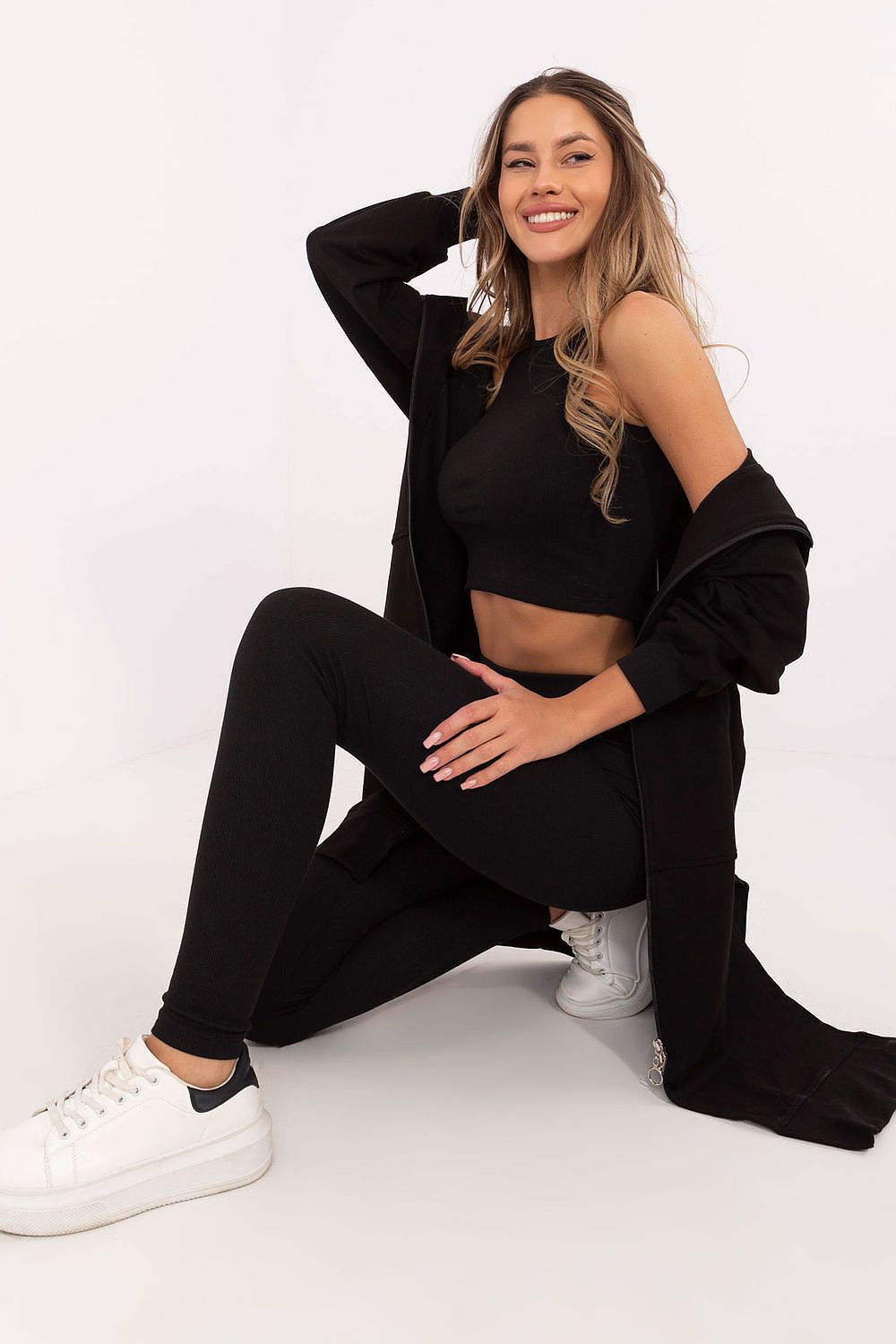 Tredelt Sett med Hettejakke, Topp og Leggings - FP til dame fra MS StyleHaven, størrelse one-size-fits-all, med long, kjolelengde midi, kjolestil sweater