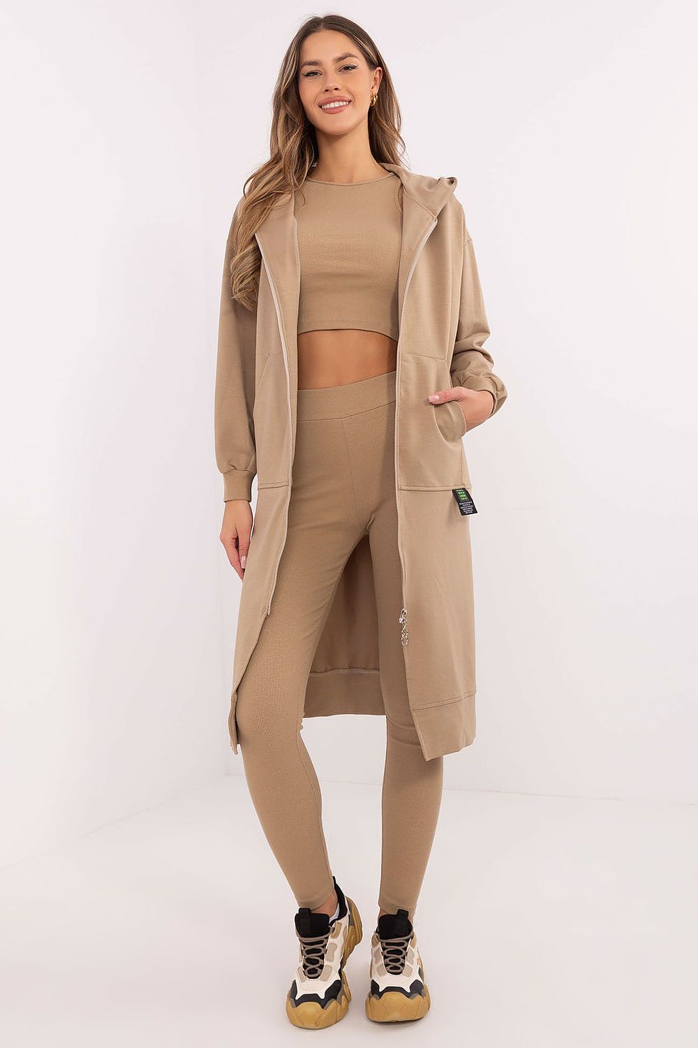 Tredelt Sett med Hettejakke, Topp og Leggings - FP til dame fra MS StyleHaven, størrelse one-size-fits-all, med long, kjolelengde midi, kjolestil sweater