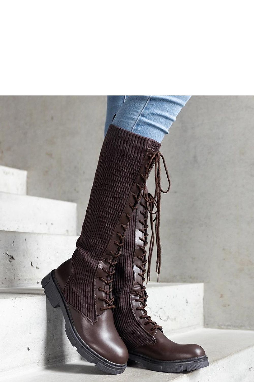 Veradi brune plattformstøvler til dame til dame fra MS StyleHaven, laget av Viskose; polyester; Polyamid, farge Brun, størrelse 37, med long ermer, perfekt til casual