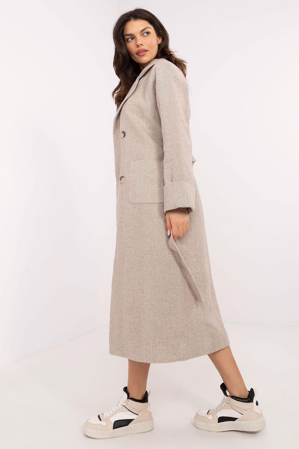 Lakerta Ullkåpe til dame til dame fra MS StyleHaven, laget av Ull; polyester, farge Brun, størrelse S/M, med long ermer, perfekt til casual; dress