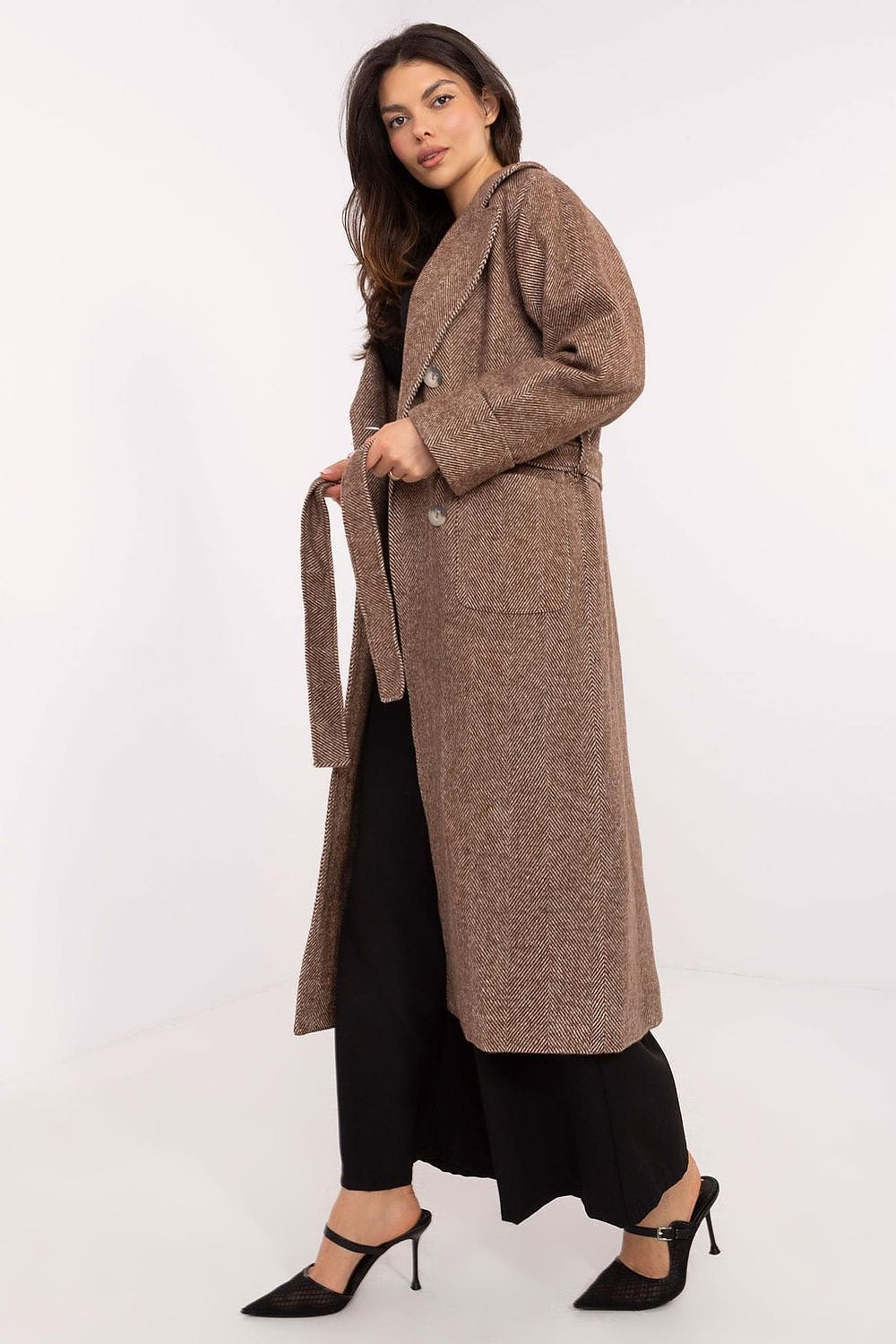 Lakerta Ullkåpe til dame til dame fra MS StyleHaven, laget av Ull; polyester, farge Brun, størrelse L/XL, med long ermer, perfekt til casual; dress