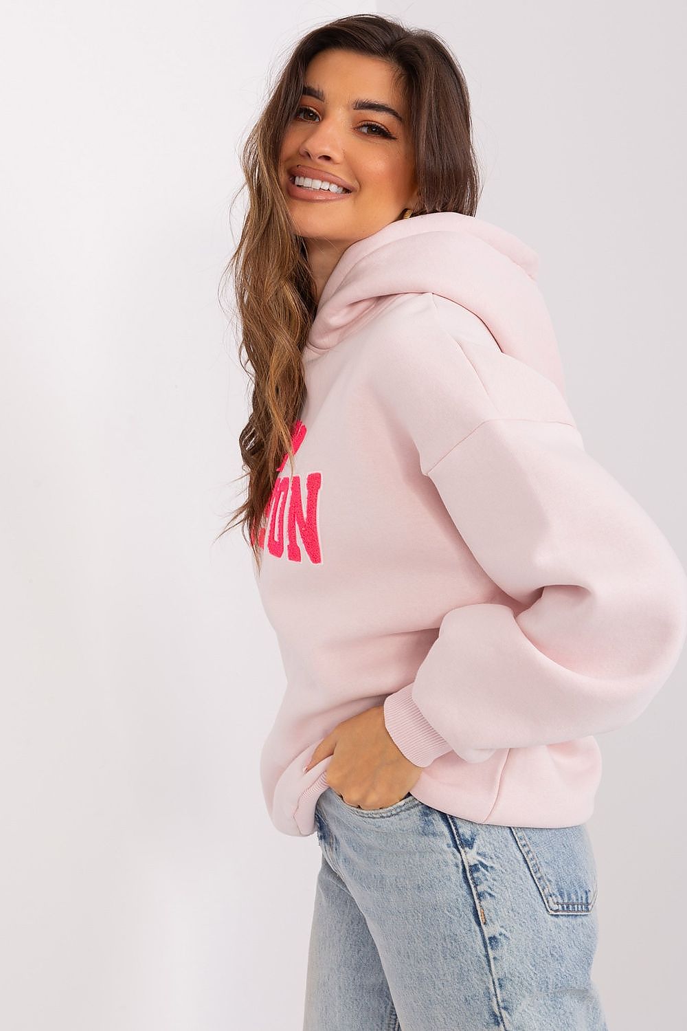 Dame Hettegenser - Sweatshirt FP til dame fra MS StyleHaven, størrelse one-size-fits-all, med short, bukselengde long, kjolelengde mini, kjolestil wrap; a-line