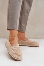 Espadriller i øko-semsket skinn til dame til dame fra MS StyleHaven, laget av Viskose; polyester; Polyamid, med detaljer i suede; synthetic, farge beige, størrelse 36, med long ermer, hælhøyde flat, skostørrelse 36; 38; 37; 39; 40; 41, perfekt til dress; casual