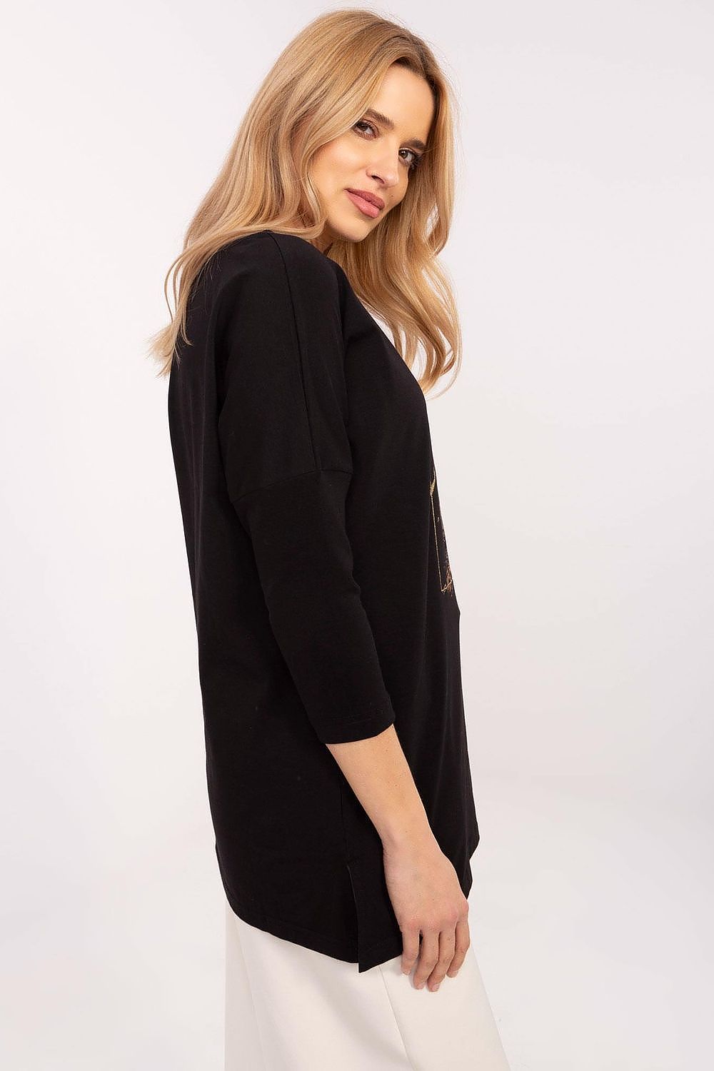 Lang bluse til dame med dyretrykk til dame fra MS StyleHaven, størrelse M, med short, bukselengde long, kjolelengde mini, kjolestil wrap; a-line