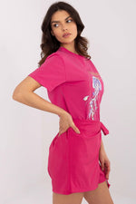 Trendy bomulls-T-skjorte til dame til dame fra MS StyleHaven, størrelse S, med short, bukselengde long, kjolelengde mini, kjolestil wrap; a-line