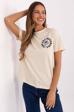 T-skjorte Sublevel til dame fra MS StyleHaven, laget av Bomull, farge beige, størrelse XS, med short ermer