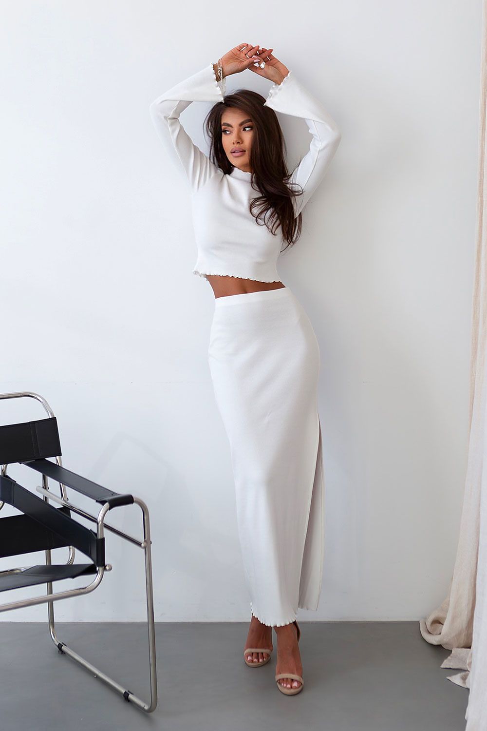 Sett IVON til dame fra MS StyleHaven, laget av Bomull; Elastan-1, farge Brun, størrelse s, med long ermer, perfekt til dress
