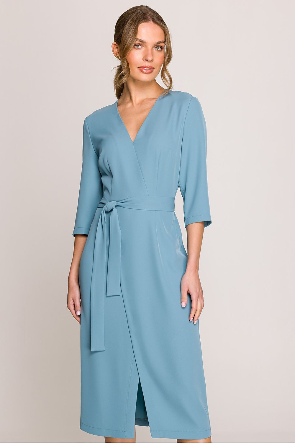 Dagkjole Stylove til dame fra MS StyleHaven, laget av polyester, farge Blå, størrelse s, med lang ermer, midi lengde, kjolestil a-line; sheath, perfekt til casual; dress