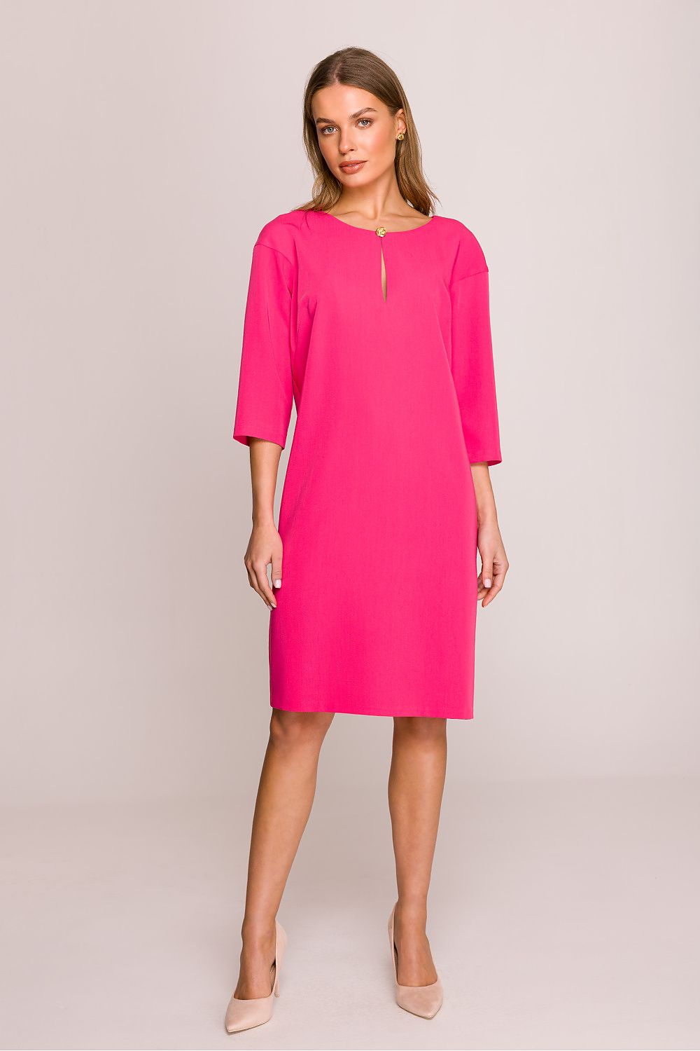 Dagkjole Stylove til dame fra MS StyleHaven, laget av polyester; Viskose, farge Rosa, størrelse s, med lang ermer, knee-1; short lengde, kjolestil a-line, perfekt til casual; dress