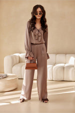 Elsa Satin Wide-Leg Pants by Roco Fashion fra MS StyleHaven, størrelse 34, med short, bukselengde long, kjolelengde mini, kjolestil wrap; a-line