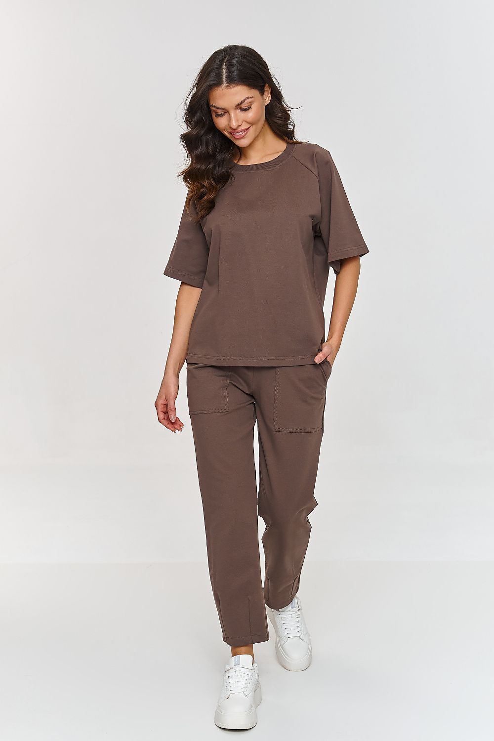 Sett Makadamia til dame fra MS StyleHaven, laget av Bomull, farge beige 2, størrelse 36, med sleeveless; 3-4 ermer, perfekt til casual; dress