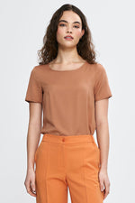 Rett passform Bluse Nife til dame fra MS StyleHaven, laget av Viskose, farge Brun, størrelse 36, med short ermer, perfekt til casual; dress