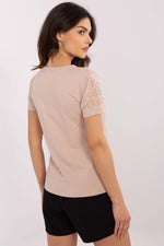 T-skjorte Relevance til dame fra MS StyleHaven, laget av Bomull; Elastan-1, farge beige, størrelse M, med short ermer, perfekt til dress