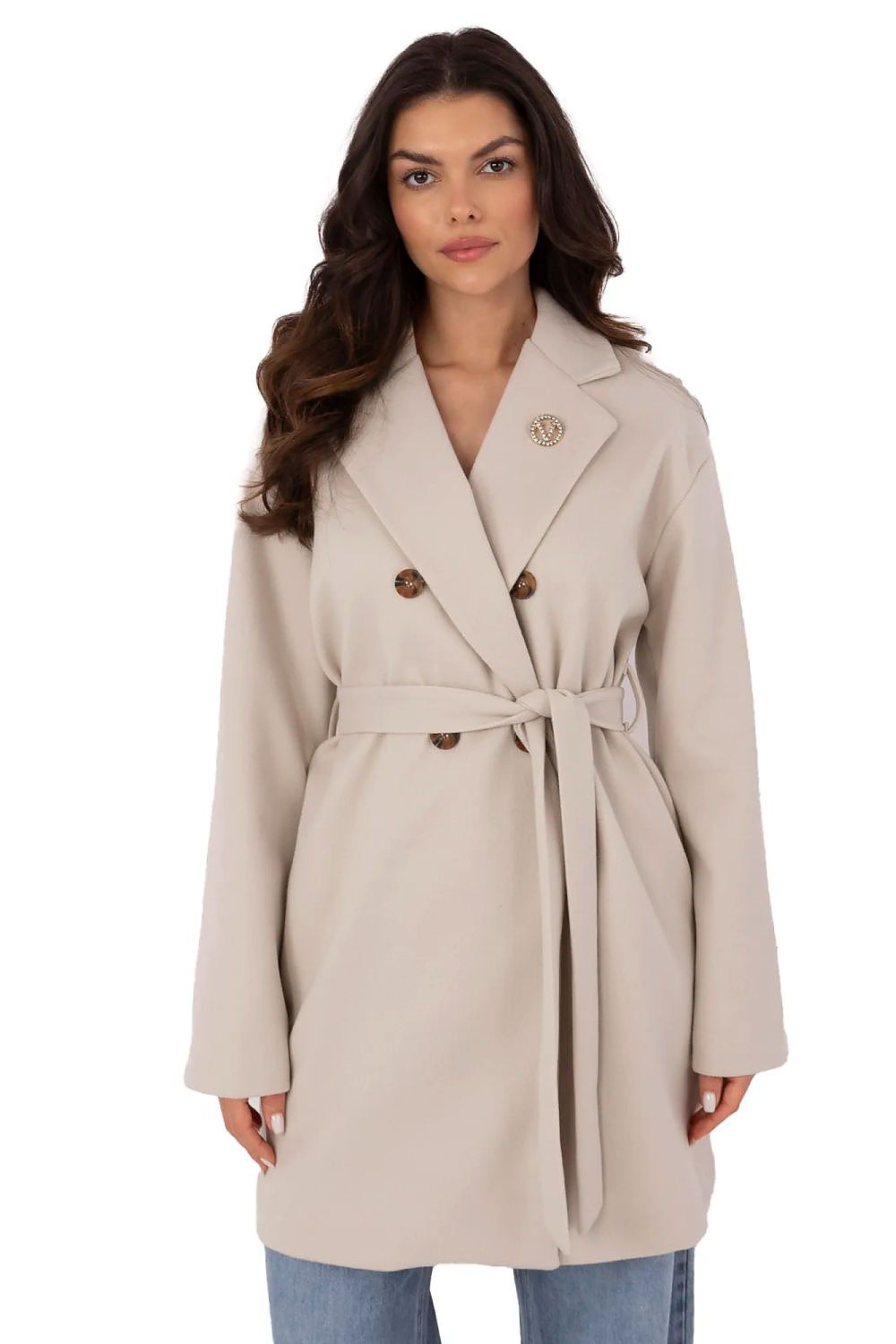 Frakk - Och Bella til dame fra MS StyleHaven, laget av polyester, farge beige, størrelse s, med long ermer, perfekt til casual; dress