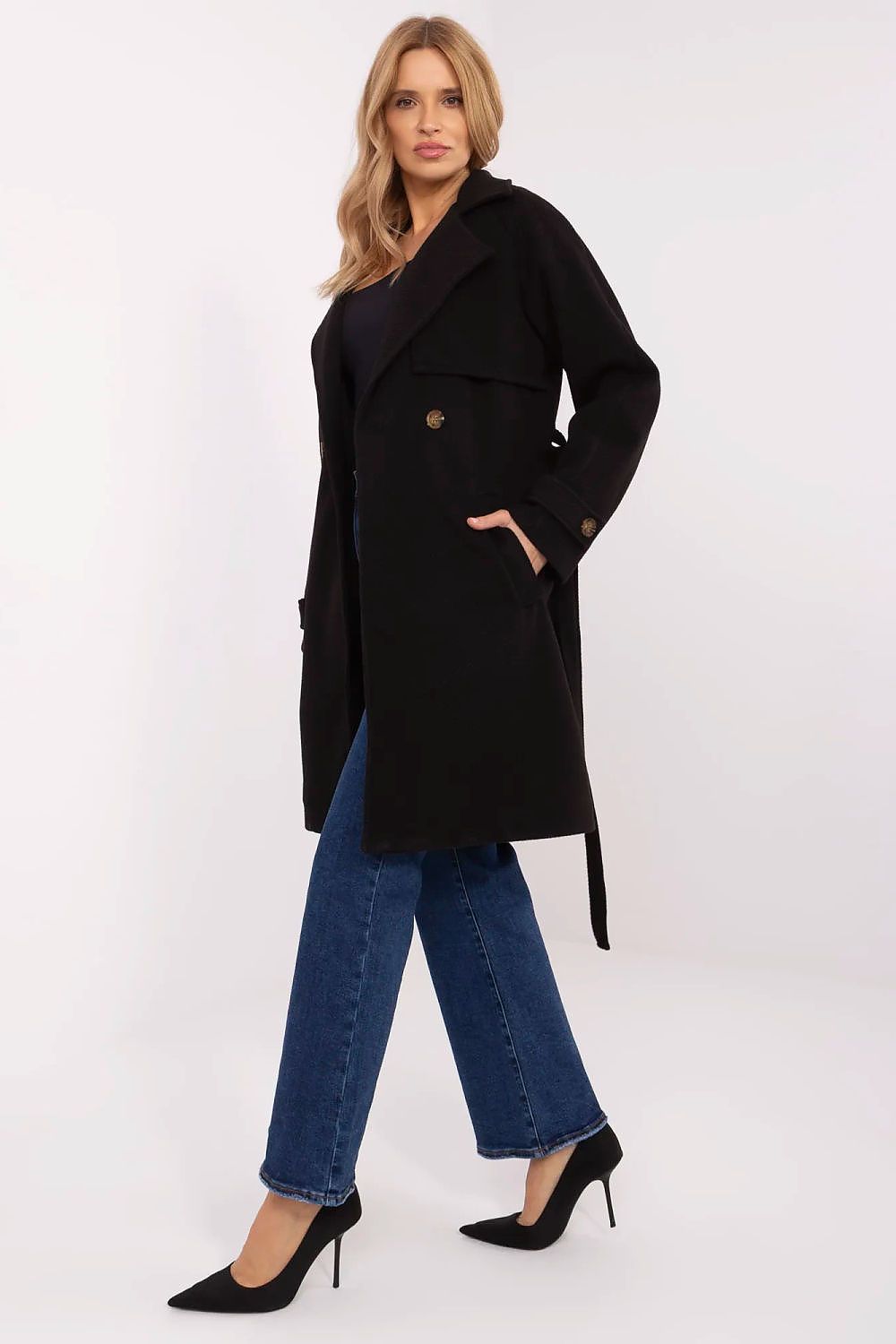Casual Frakk - Och Bella til dame fra MS StyleHaven, laget av polyester, farge Svart, størrelse M, med long ermer, perfekt til casual; dress