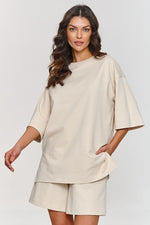 Sett Makadamia til dame fra MS StyleHaven, laget av Bomull; Elastan-1, farge beige, størrelse 36, med sleeveless ermer, perfekt til casual; dress