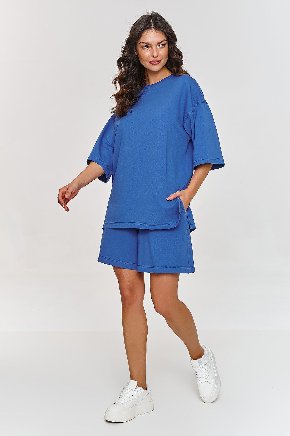 Sett Makadamia til dame fra MS StyleHaven, laget av Bomull; Elastan-1, farge Blå, størrelse 36, med sleeveless ermer, perfekt til casual; dress