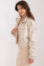 Jakke NM til dame fra MS StyleHaven, laget av rayon; Lin, farge beige, størrelse M/L, med short ermer, perfekt til casual; dress