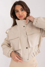 Jakke NM til dame fra MS StyleHaven, laget av rayon; Lin, farge beige, størrelse M/L, med short ermer, perfekt til casual; dress