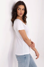 T-skjorte Relevance til dame fra MS StyleHaven, laget av Bomull; Elastan-1, farge Hvit, størrelse L/XL, med short ermer, perfekt til dress