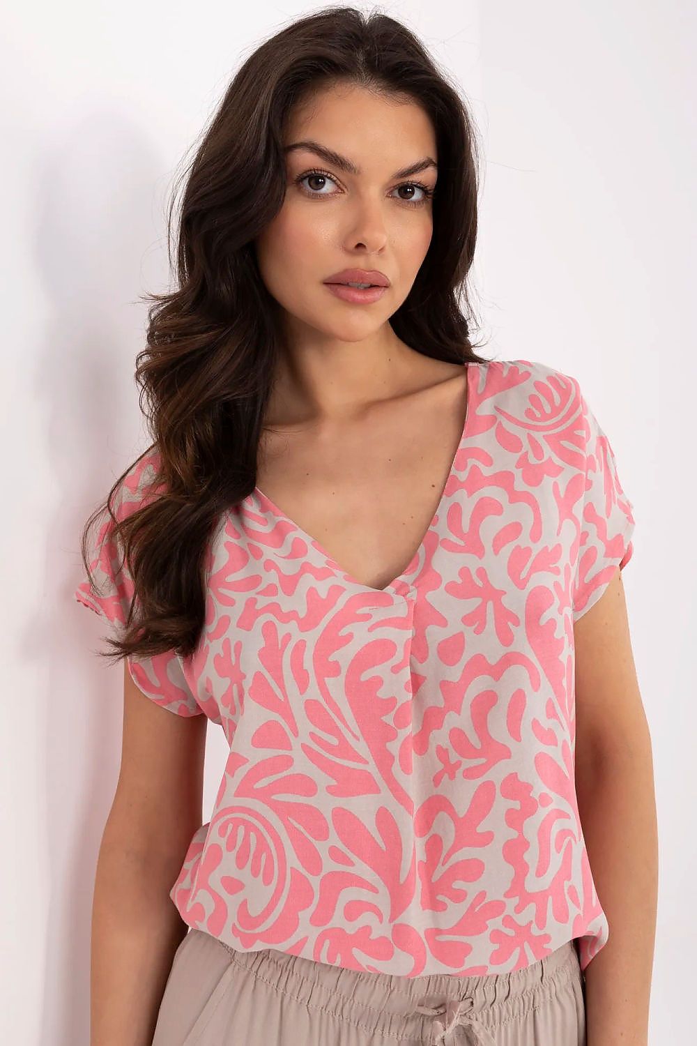 Bluse Sublevel til dame fra MS StyleHaven, laget av Viskose, farge Rosa, størrelse s, med short ermer, perfekt til casual; dress