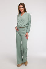 Uanstrengt Grace - Joggebukse med vidde ben med frontsøm til dame fra MS StyleHaven, laget av Bomull; polyester, farge beige, størrelse L, med 45720 ermer, perfekt til dress