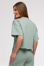 BeWear Loose Cropped Bluse til dame fra MS StyleHaven, laget av Bomull; polyester, farge Grønn, størrelse 2XL/3XL, med short ermer, perfekt til casual; dress