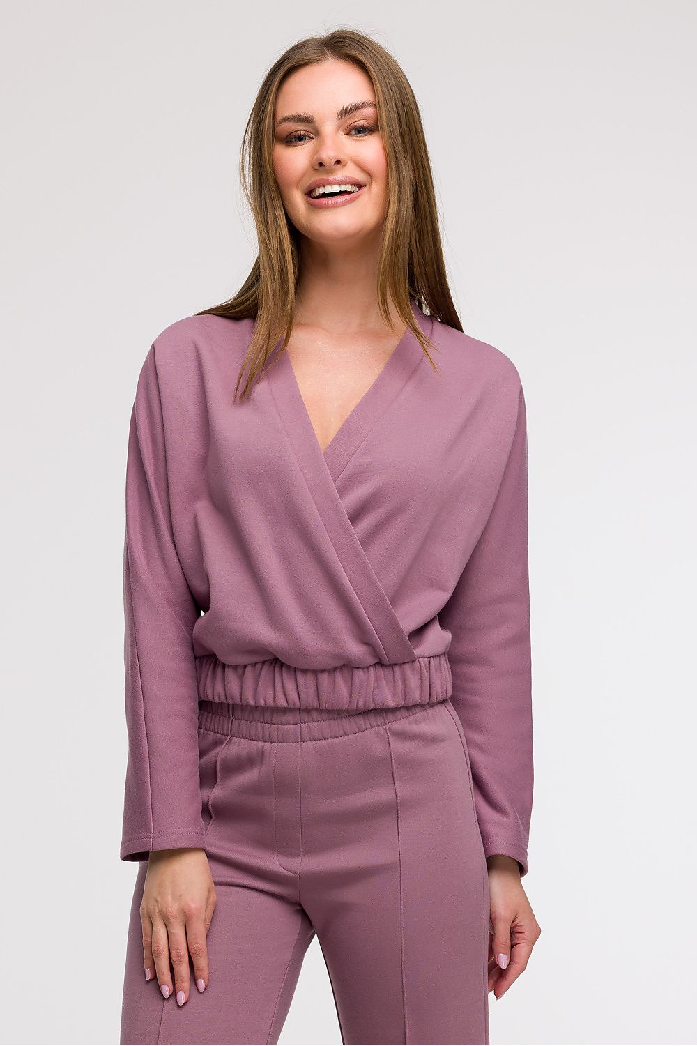 BeWear bluse i omslagsstil med flatterende passform til dame fra MS StyleHaven, laget av Bomull; polyester, farge Fiolett, størrelse s, med long ermer, perfekt til casual; dress