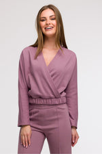 BeWear bluse i omslagsstil med flatterende passform til dame fra MS StyleHaven, laget av Bomull; polyester, farge Fiolett, størrelse s, med long ermer, perfekt til casual; dress