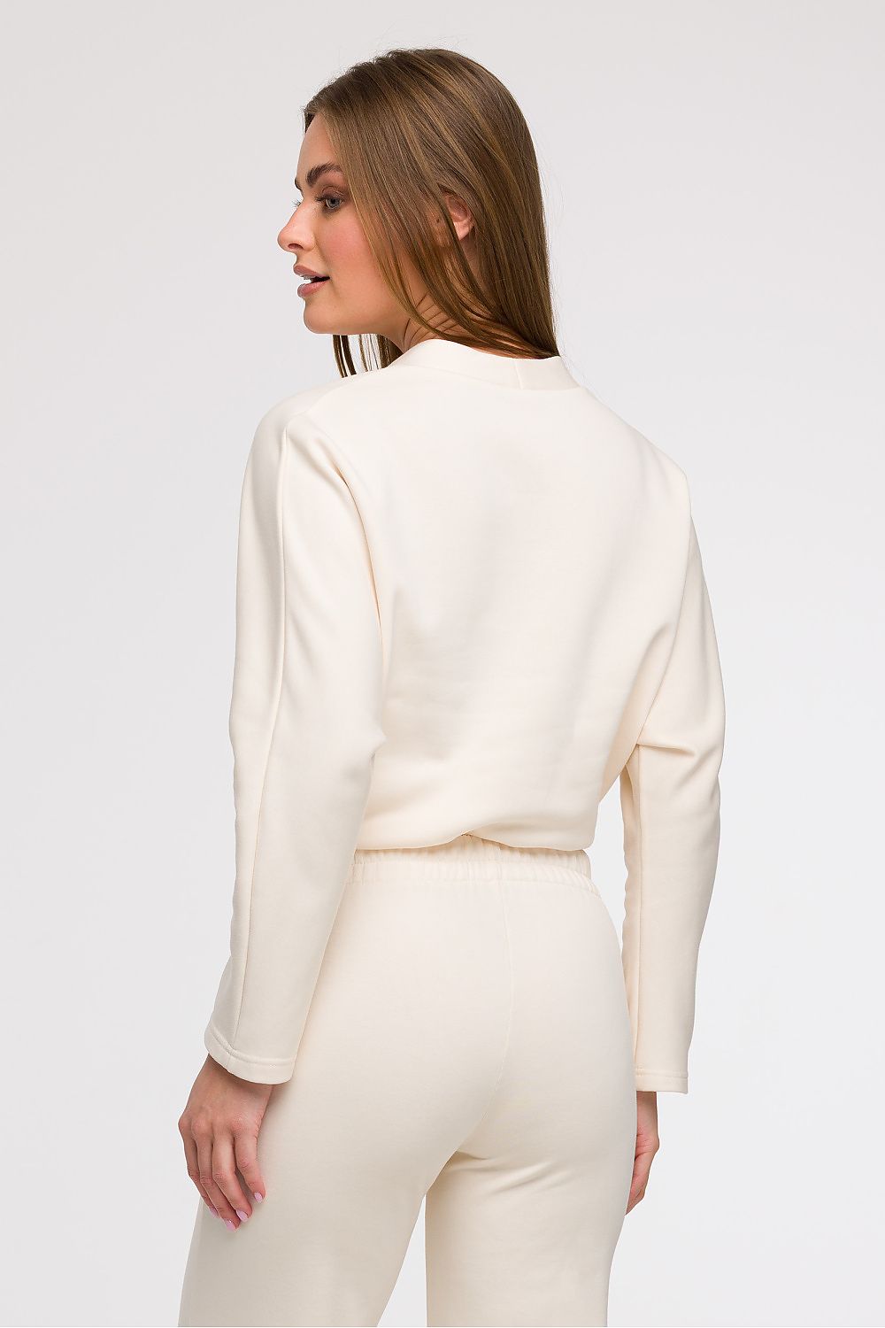 BeWear bluse i omslagsstil med flatterende passform til dame fra MS StyleHaven, laget av Bomull; polyester, farge beige, størrelse M, med long ermer, perfekt til casual; dress