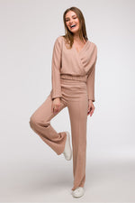 BeWear bluse i omslagsstil med flatterende passform til dame fra MS StyleHaven, laget av Bomull; polyester, farge beige, størrelse XL, med long ermer, perfekt til casual; dress