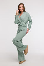 BeWear bluse i omslagsstil med flatterende passform til dame fra MS StyleHaven, laget av Bomull; polyester, farge beige 2, størrelse L, med long ermer, perfekt til casual; dress