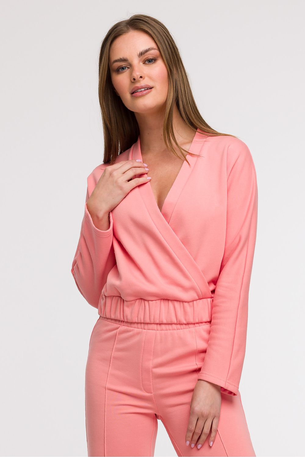 BeWear bluse i omslagsstil med flatterende passform til dame fra MS StyleHaven, laget av Bomull; polyester, farge Grønn, størrelse s, med long ermer, perfekt til casual; dress