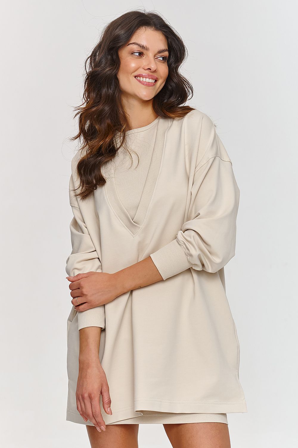 Tracksuit-sett Makadamia til dame fra MS StyleHaven, laget av Bomull, farge beige, størrelse 36, med sleeveless ermer, perfekt til casual; dress