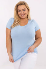 Plus size T-skjorte Relevance til dame fra MS StyleHaven, laget av Bomull, farge Blå, størrelse XL, med short ermer, perfekt til dress