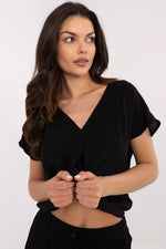 Bluse Sublevel til dame fra MS StyleHaven, laget av Bomull, farge Svart, størrelse XL, med short ermer, perfekt til casual; dress