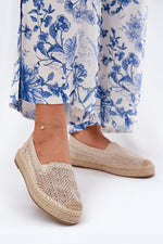 Espadrille Step in style til dame fra MS StyleHaven, laget av Bomull; polyester, med detaljer i leather, farge beige, størrelse 36, med 45720 ermer, hælhøyde flat, skostørrelse 36; 37; 38; 39; 40; 41, perfekt til casual; dress