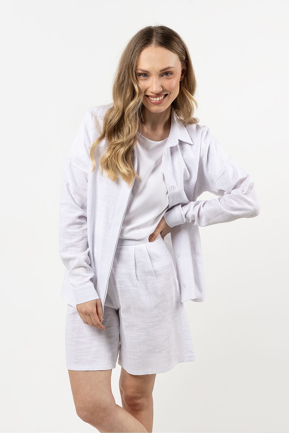 Langermet skjorte awama til dame fra MS StyleHaven, laget av Bomull, farge Hvit, størrelse s, med short ermer, perfekt til casual; dress