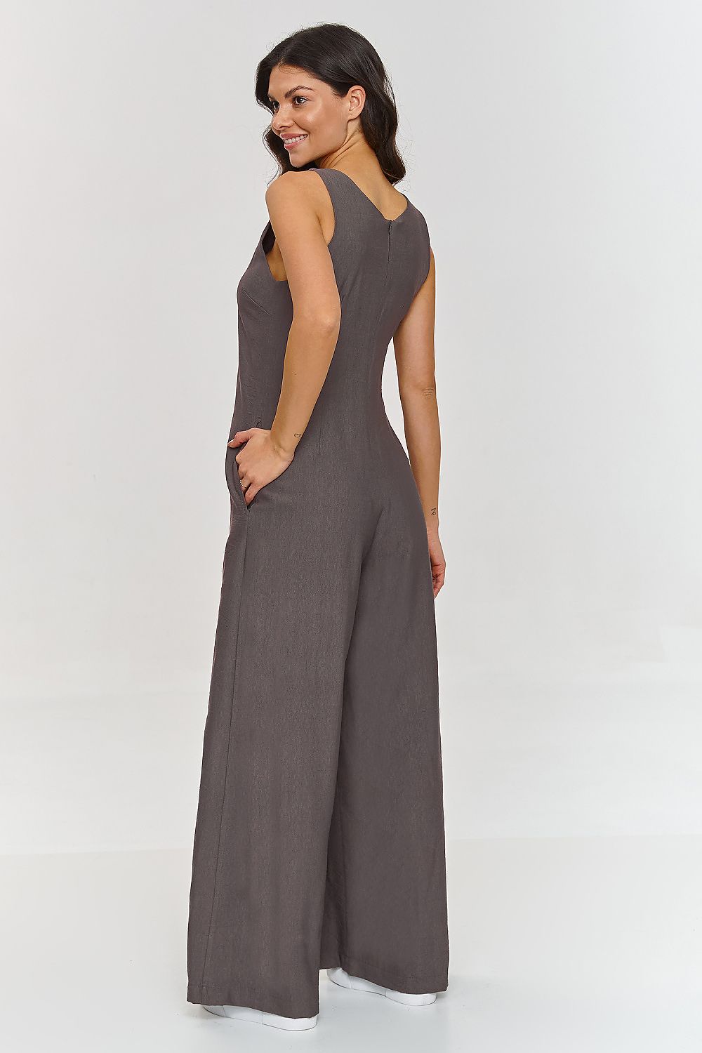 Dress Makadamia til dame fra MS StyleHaven, laget av polyester, farge Brun, størrelse 38, med short ermer, perfekt til casual; dress