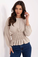 Bluse Sublevel til dame fra MS StyleHaven, laget av polyester, farge beige, størrelse S/M, med short ermer, perfekt til casual; dress