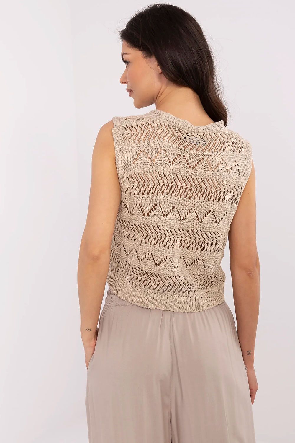 Gilet Sublevel til dame fra MS StyleHaven, laget av Bomull; Akryl, farge beige, størrelse L/XL, med short ermer