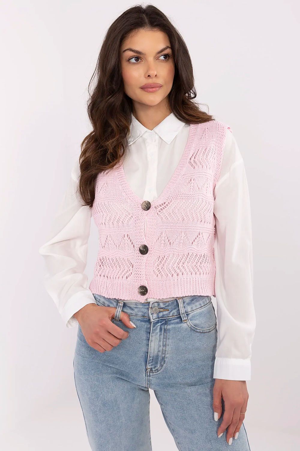 Gilet Sublevel til dame fra MS StyleHaven, laget av Bomull; Akryl, farge Rosa, størrelse S/M, med short ermer