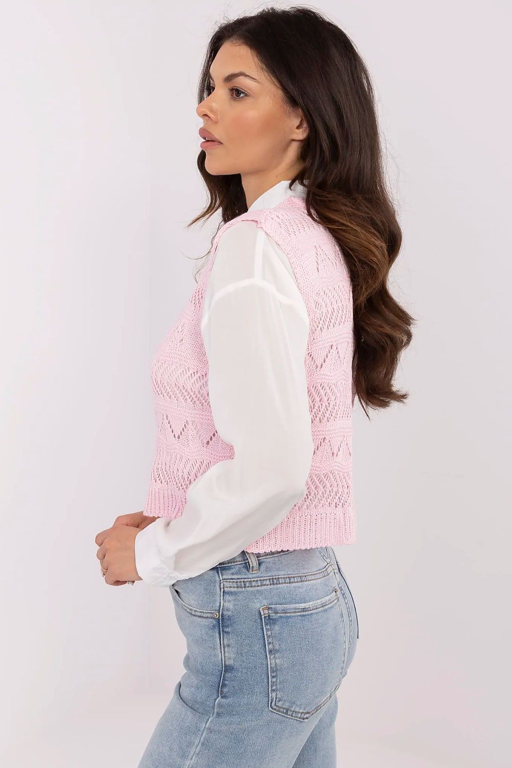 Gilet Sublevel til dame fra MS StyleHaven, laget av Bomull; Akryl, farge Rosa, størrelse M/L, med short ermer