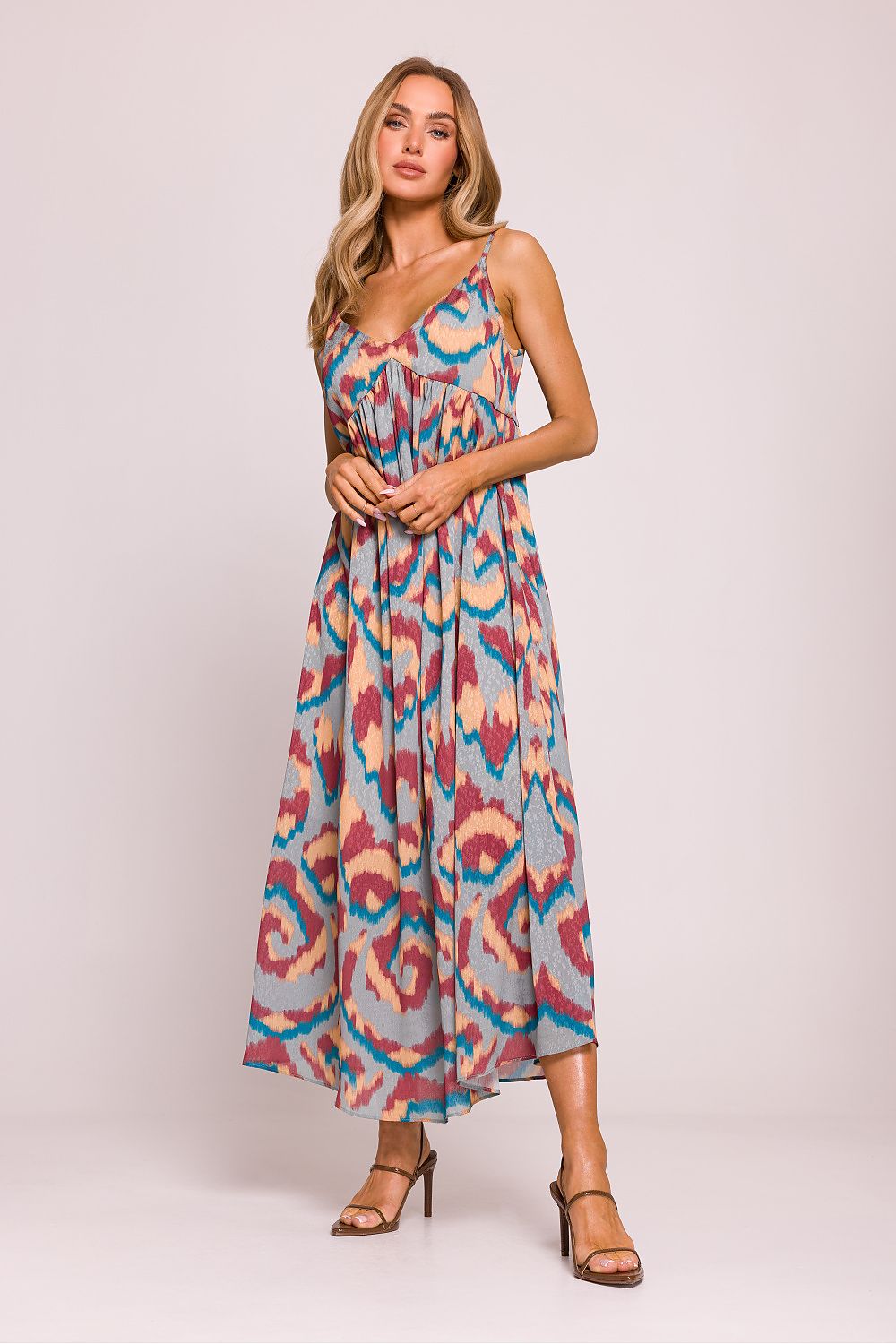 Lett Dagkjole - Moe til dame fra MS StyleHaven, laget av polyester, farge Flerfarget, størrelse S/M, med sleeveless ermer, midi lengde, kjolestil a-line, perfekt til dress