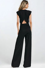 Jumpsuit Nife til dame fra MS StyleHaven, laget av rayon; Lin, farge Svart, størrelse 38, med sleeveless; short ermer, perfekt til casual