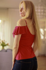 Bluse Mirale til dame fra MS StyleHaven, laget av Viskose, farge Rød, størrelse s, med short ermer, perfekt til dress