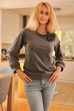 Genser Mirale til dame fra MS StyleHaven, laget av Bomull, farge Grå, størrelse XL, med long ermer, perfekt til dress