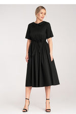 Dagkjole Figl til dame fra MS StyleHaven, laget av Bomull, farge Svart, størrelse S/M, med short ermer, midi lengde, kjolestil a-line, perfekt til dress