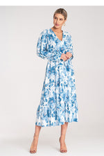 Dagkjole Figl til dame fra MS StyleHaven, laget av polyester, farge Blå, størrelse S/M, med long ermer, perfekt til dress