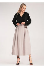 Skjørt Figl til dame fra MS StyleHaven, laget av polyester, farge beige, størrelse S/M, med 3-4; long ermer, perfekt til dress